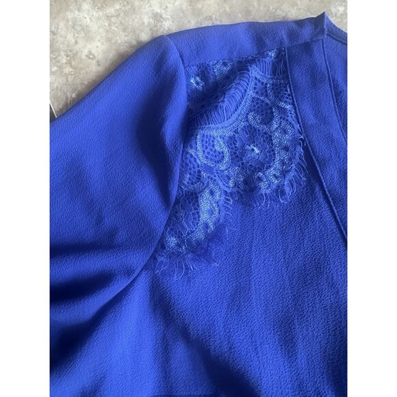 Bebe M Crepe Violet V Neck Blouse Top Snap Closure - Picture 3 of 8